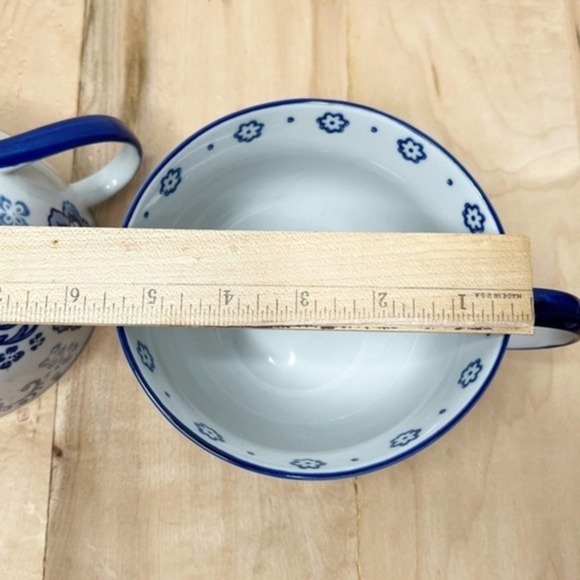 Yokohama Stufio Hand Painted Large Mugs Blue Floral Print Set of 2 - Picture 8 of 11